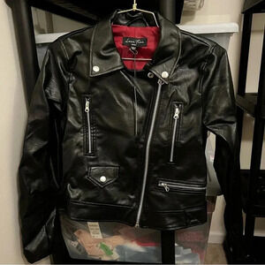 Moto Faux Leather Jacket Black Asymmetrical Zip Closure Lined